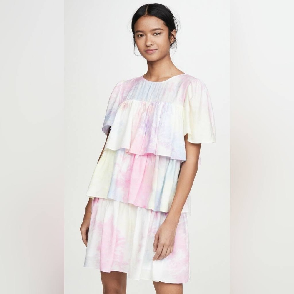 Anthropologie English Factory Layered Mini Dress Pink Multi Tie Dye